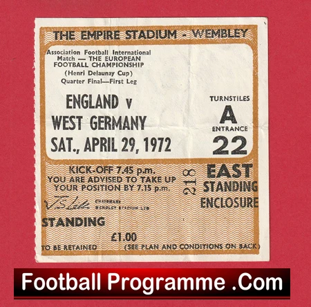 England v Germany 1972 - Football Match Ticket - Image 2
