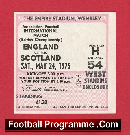 England v Scotland 1975 - Football Match Ticket - Image 2