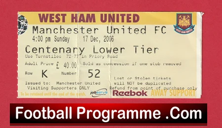 West Ham United v Manchester United 2006 - Match Ticket - Image 2