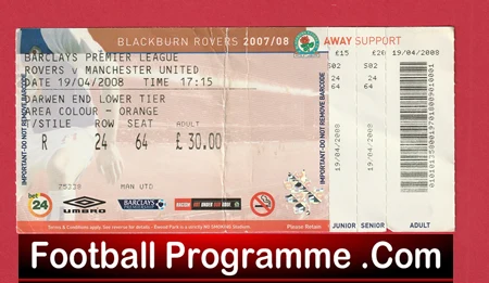 Blackburn Rovers v Manchester United 2008 - Ticket - Image 2
