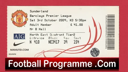 Manchester United v Sunderland 2009 - Football Ticket Man Utd - Image 2