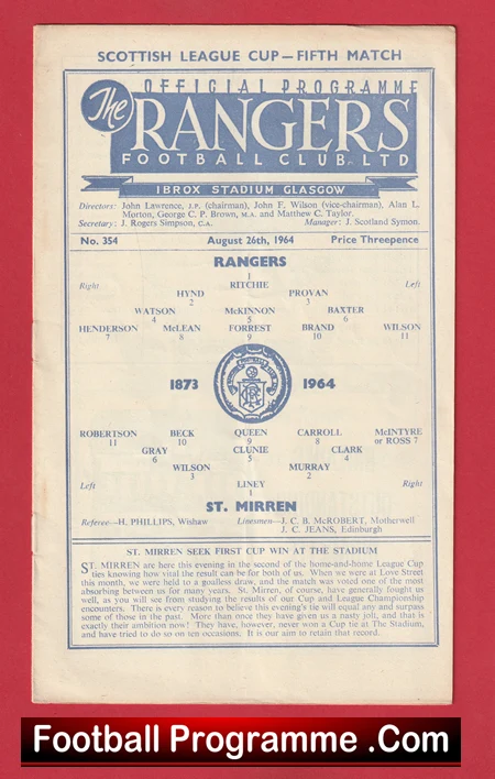 Glasgow Rangers v St Mirren 1964 - Scotland - Image 2