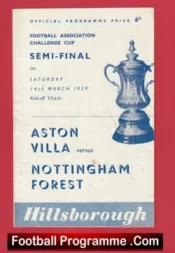 Aston Villa v Nottingham Forest 1959 FA Cup Semi Final Signed + Ticket
