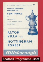 Aston Villa v Nottingham Forest 1959 FA Cup Semi Final Signed + Ticket