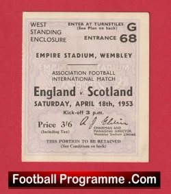 England v Scotland 1953 - Match Ticket Wembley