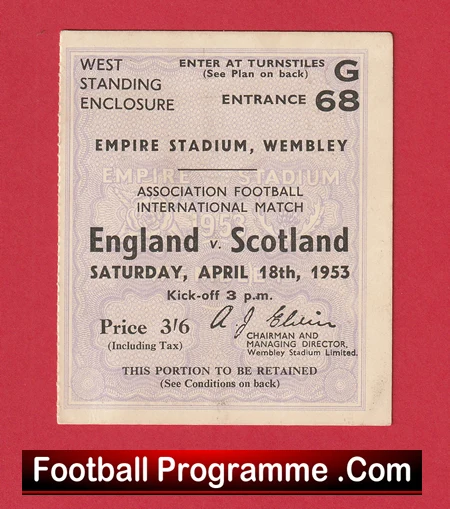 England v Scotland 1953 - Match Ticket Wembley - Image 2