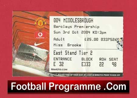 Manchester United v Middlesbrough 2004 - Football Ticket - Image 2
