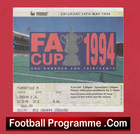 Manchester United v Chelsea 1994 - FA Cup Final Match Ticket - Image 2