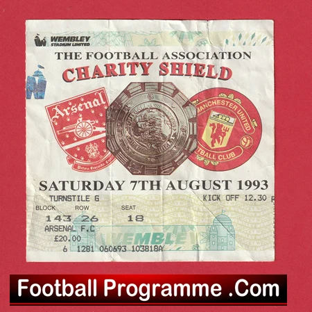 Arsenal v Manchester United 1993 - Charity Shield Match Ticket - Image 2