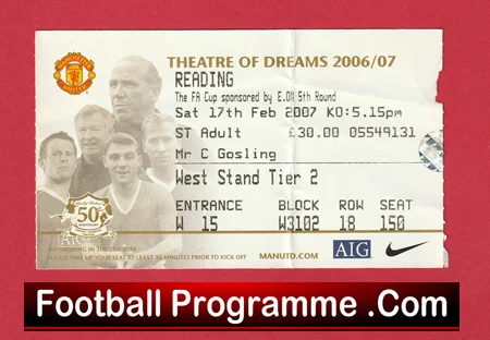 Manchester United v Reading 2007 - Football Ticket - Image 2