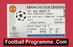 Manchester United v Real Madrid 2000 - Match Ticket