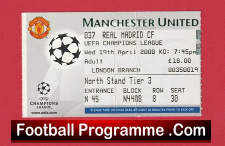 Manchester United v Real Madrid 2000 - Match Ticket - Image 2