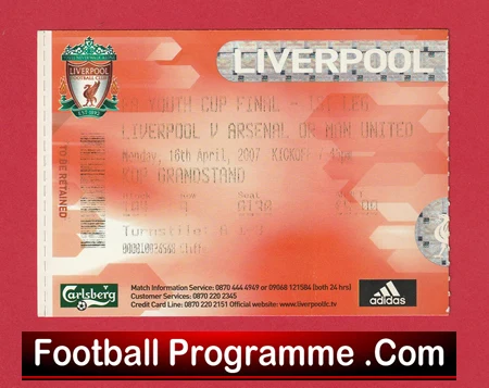 Liverpool v Manchester United 2007 - Ticket FA Youth Cup Final 1st Leg - Image 2