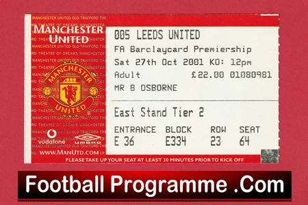 Manchester United v Leeds United 2001 - Match Ticket - Image 2