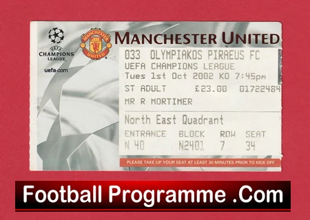 Manchester United v Olympiakos Piraeus 2002 - Football Ticket - Image 2