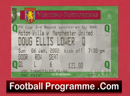 Aston Villa v Manchester United 2002 - FA Cup Football Ticket - Image 2