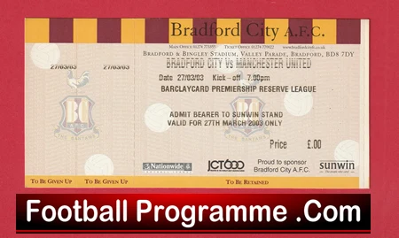 Bradford City v Manchester United 2003 - Football Ticket - Image 2