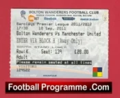 Bolton Wanderers v Manchester United 2011 – Match Ticket