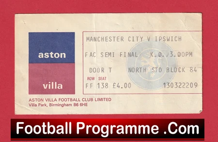 Manchester City v Ipswich 1981 - FA Cup Semi Final Ticket - Image 2