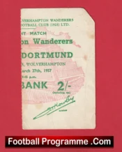 Wolves Wolverhampton Wanderers v Borussia Dortmund 1957 – Match Ticket