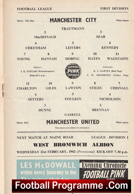 Manchester City v Manchester United 1962 - Man City v Man Utd - Image 3