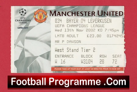 Manchester United v Bayer Leverkusen 2002 - Match Ticket - Image 2