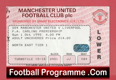 Manchester United v Liverpool 1995 - Football Ticket - Image 2