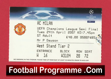 Manchester United v AC Milan 2007 - Semi Final Ticket - Image 2