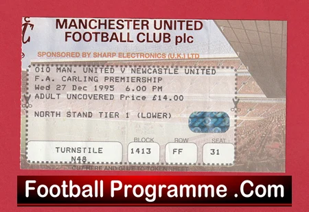 Manchester United v Newcastle United 1995 - Match Ticket - Image 2