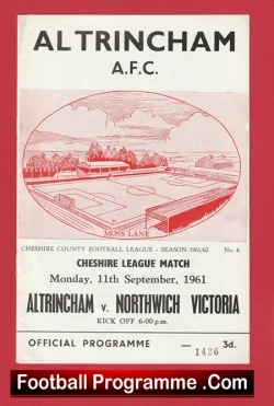Altrincham v Northwich Victoria 1961 - Cheshire League - football programme