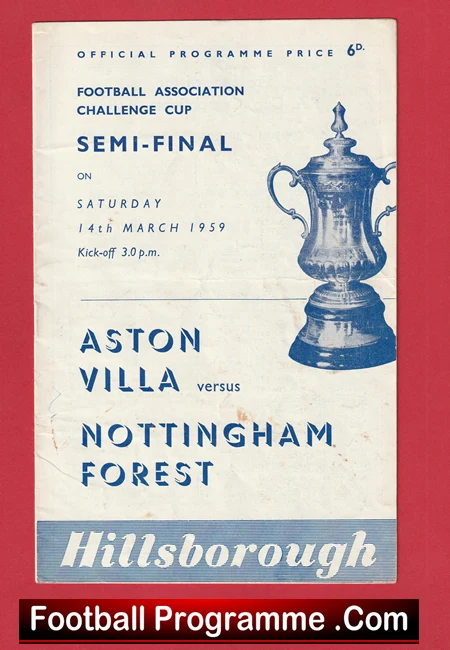Aston Villa v Nottingham Forest 1959 FA Cup Semi Final Signed + Ticket - Image 2
