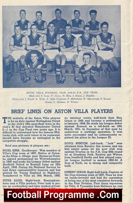 Aston Villa v Nottingham Forest 1959 FA Cup Semi Final Signed + Ticket - Image 3