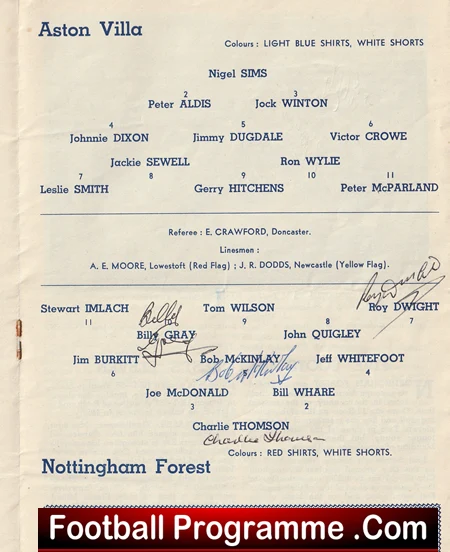 Aston Villa v Nottingham Forest 1959 FA Cup Semi Final Signed + Ticket - Image 5