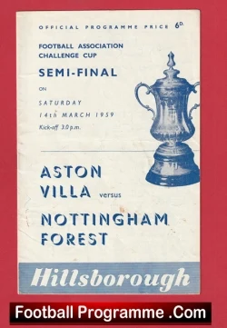 Aston Villa v Nottingham Forest 1959 FA Cup Semi Final Signed + Ticket - football memorabilia