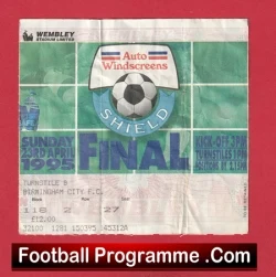 Birmingham City v Carlisle United 1995 – Shield Cup Final Ticket - football memorabilia