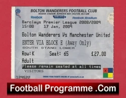 Bolton Wanderers v Manchester United 2009 - Football Ticket (Copy) - football memorabilia