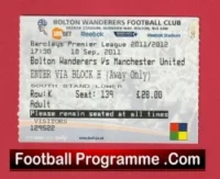 Bolton Wanderers v Manchester United 2011 – Match Ticket
