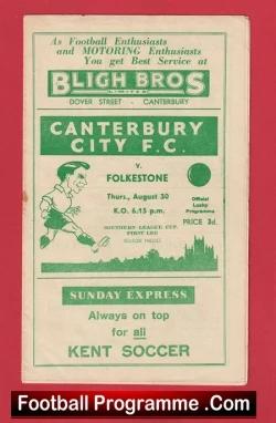 Canterbury City v Folkestone Town 1962 - football programme