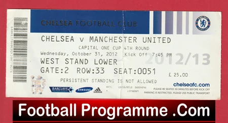 Chelsea v Manchester United 2012 - League Cup Match Ticket - Image 2