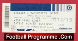 Chelsea v Manchester United 2012 - League Cup Match Ticket - football memorabilia