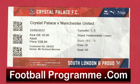 Crystal Palace v Manchester United 2022 - Football Ticket - Image 2