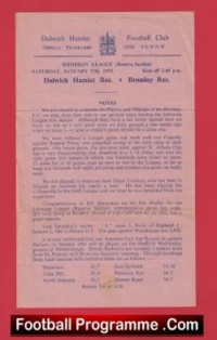 Dulwich Hamlet v Bromley 1953 – Reserves Match