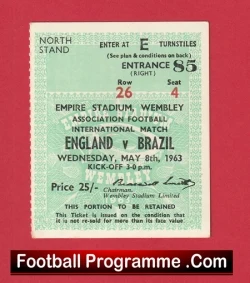 England v Brazil 1963 - Football Match Ticket - football memorabilia