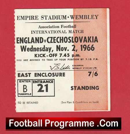 England v Czechoslovakia 1966 - Football Match Ticket - Image 2