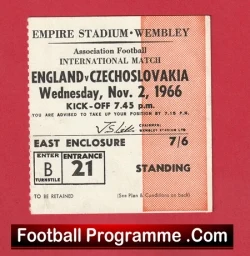 England v Czechoslovakia 1966 - Football Match Ticket - football memorabilia