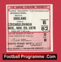 England v Czechoslovakia 1978 – Football Match Ticket