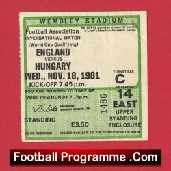 England v Hungary 1981 - Football Ticket - football memorabilia
