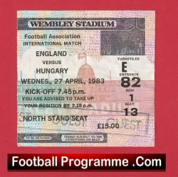 England v Hungary 1983 - Match Ticket - football memorabilia