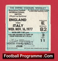England v Italy 1977 - Football Match Ticket - football memorabilia