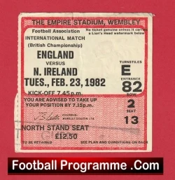 England v Northern Ireland 1982 - Match Ticket - football memorabilia